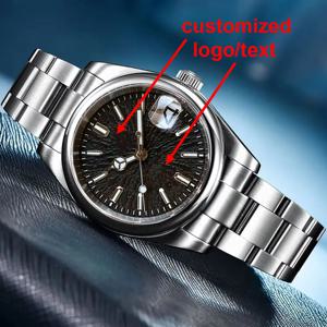 맞춤형 36/39mm 시계 남성용 블루 티컵 패턴 날짜 표시 야광 마크 사파이어 글라스 100m 방수 스틸 브레이슬릿