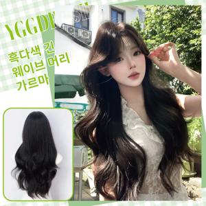 28인치 블랙티 브라운 여성스러운 스타일 합성 가발 중간 가르마 긴 웨이브 헤어 가발 여성 데일리 코스프레용 내열성