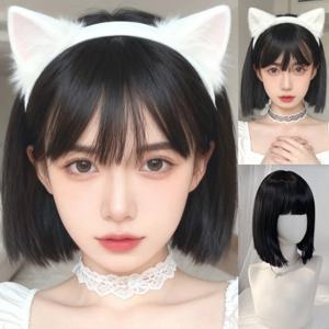 파티, 할로윈 코스프레, 일상 사용을 위한 새로운 블랙 보브 헤어스타일 합성 가발 고온 헤어 액세서리 가발 세트