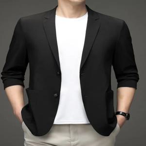초박형 여름 아이스 실크 남성 비즈니스 캐주얼 싱글 브레스티드 재킷 가벼운 스킨핏 코트 스탠다드 핏 패션 시티 스타일