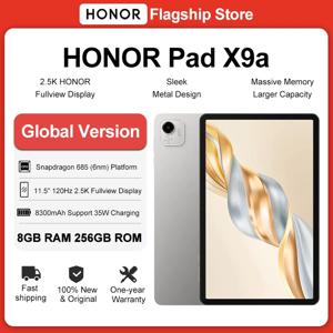 HONOR Pad X9a 글로벌 버전 11.5인치 2.5K 풀뷰 디스플레이 스냅드래곤 685 슬림 메탈 바디 태블릿 WiFi/LTE 8300mAh 35W 고속충전