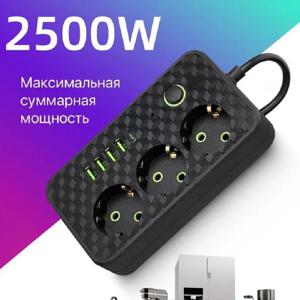 EU 플러그 멀티탭 소켓 3m 연장 코드 USB 타입 C 고속 충전 네트워크 필터 어댑터 포함