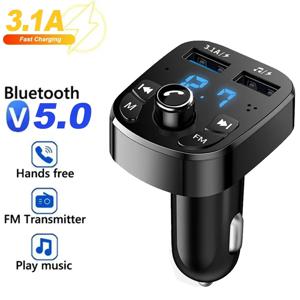 핸즈프리 블루투스 5.0 MP3 차량용 충전기 FM 송신기 무선 듀얼 장착 플레이어 블루투스 LED 디스플레이 듀얼 USB 차량용 충전기