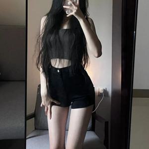 여성용 블랙 하이웨이스트 스키니 진 반바지 트렌디 슬리밍 부티 핫팬츠 레트로 스타일 봄 여름 여성용 반바지