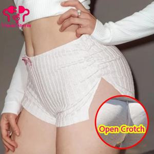 여성용 미니 오픈 크로치 레깅스 히든 지퍼와 리본 타이 슬림 피트니스 반바지 캐주얼 기능성 하의 크로치리스 클럽웨어