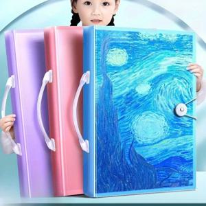 A3 아트 포트폴리오 60포켓, 손잡이가 있는 120페이지 프레젠테이션 북, 예술가를 위한 파란색 밤하늘 디자인, 사무실 문서 정리함