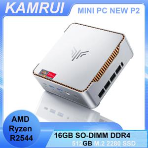 KAMRUI 미니 PC 16GB SO-DIMM DDR4 512 M.2 2280 SSD AMD Ryzen R2544 최대 3.7GHz HDMI+DP1.4 듀얼 4K UHD WiFi5 데스크탑 마이크로 PC