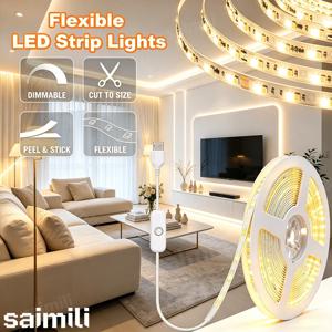 5V USB 플렉시블 커팅 가능 LED 스트립 라이트, 버튼 스위치, 접착식 뒷면 포함, TV 백라이트, 캐비닛, 홈 데코 조명용