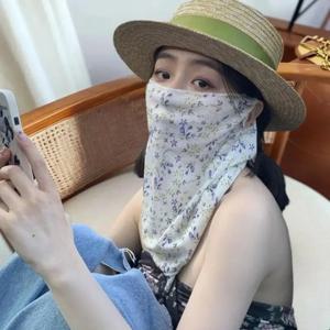 꽃무늬 여름 자외선 차단 마스크 풀페이스 UV 차단 얇은 페이스 베일 넥 커버 여성용