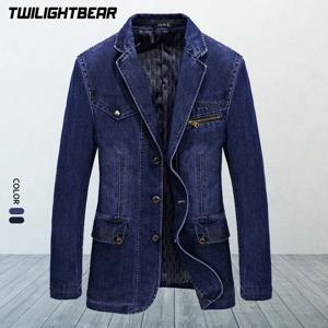 새로운 남성 데님 블레이저 남성 정장 재킷 코트 오버사이즈 4XL 솔리드 코튼 캐주얼 블레이저 코트 남성 의류 마스쿨리노 AG805
