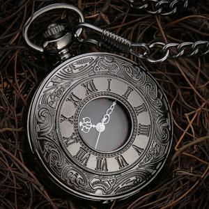 블랙 로마 숫자 석영 주머니 시계 남성 여성 블랙 할로우 케이스 Steampunk 빈티지 펜던트 목걸이 남성 여성을위한 최고의 선물