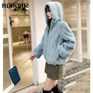 HDHOHR 2026 신상 리얼 밍크 퍼 코트 여성 겨울 숏 하이그레이드 밍크 코트 다양한 색상 천연 밍크 퍼 재킷 큰 모자 포함