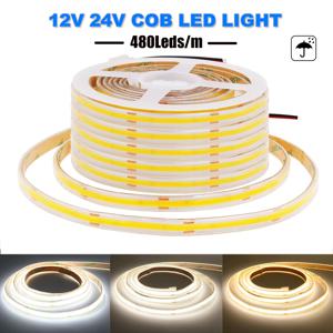 DC 24V 12V COB LED 스트립 빛 IP65 고밀도 480Leds/M 따뜻한 자연 흰색 룸 장식 유연한 로프 조명 1M 5M 10M 20M