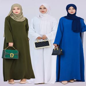 라마단 Eid 솔리드 리넨 두바이 아바야 터키 이슬람 무슬림, 원피스 카프탄 기도복, 여성용 케바야 로브