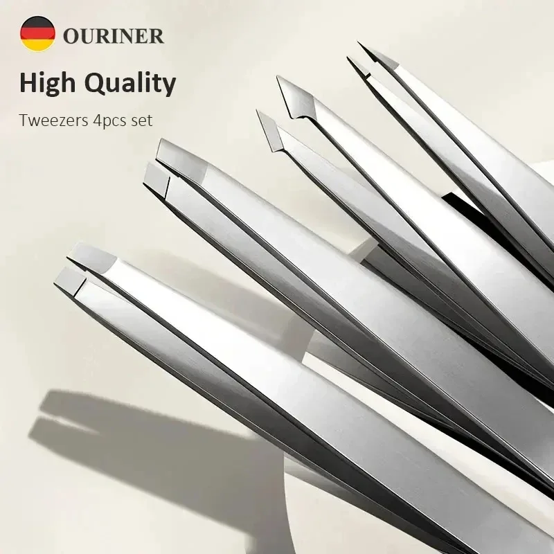 Ouriner 눈썹 족집게 세트 4개 스테인레스 스틸 눈썹 집게 전문 미용 도구 세트 얼굴 털 매니큐어 도구