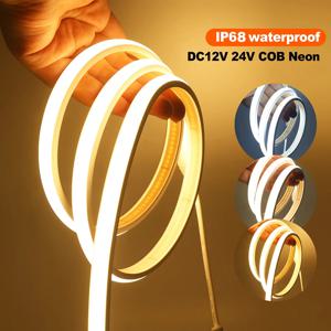 IP68 방수 COB LED 네온 스트립 조명, 조도 조절 320 LED, 유연한 리본, 고밀도 선형 조명, 홈 데코, 12V, 24V