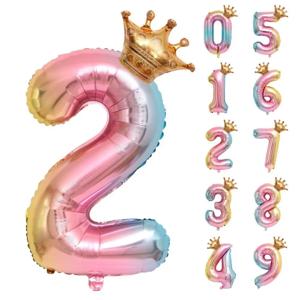 32인치 레인보우 크라운 숫자 포일 풍선 생일 파티 장식 키즈 베이비 샤워 헬륨 풍선 파티 용품
