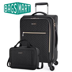 BAGSMART 전면 노트북 포켓 가방 남성용 확장형 20'' 기내 수하물 여성용 롤링 소프트사이드 경량 가방 16''