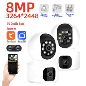 Tuya 8MP WiFi IP 카메라 듀얼 렌즈 베이비 모니터 컬러 나이트 비전 인간 자동 추적 비디오 스마트 홈 감시 카메라