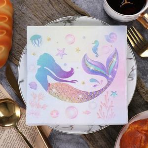 인어 인쇄 종이 냅킨, 만화 생일 파티, 다채로운 냅킨, 맞춤형 종이 원피스, 팩 당 20 개, 33x33cm