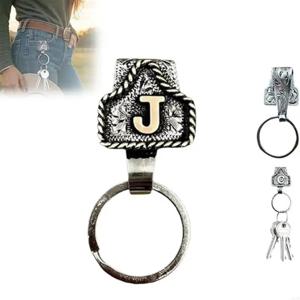 Western Cowboy Letter Keychain, Vintage Handmade Letter A-Zi 초기 키 체인 클립, 벨트를위한 성격 금속 키 체인 Y08E