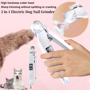 2 in 1 전기 애완동물 발톱 다듬기 LED 조명 포함 애완동물 발톱 그라인더 소형 중형 대형 개/고양이용
