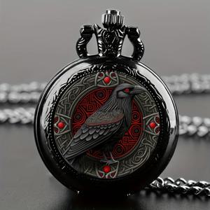 고딕 디자인 블랙 레이븐 회중시계 목걸이 포함 합금 케이스 및 밴드, 쿼츠 무브먼트, 남성 여성 어린이용 비방수 시계