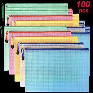 5-100PCS 문구류 보관 폴더 파일 메쉬 지퍼 파우치 A4/A5/A6 문서 가방 지퍼 파일 폴더 문서 정리함 종이 책상