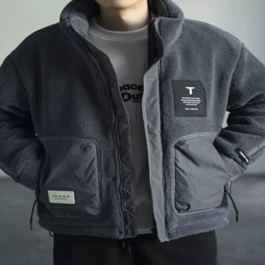 루즈핏 두꺼운 스탠드 칼라 플리스 코튼 재킷 남성용 겨울 캐주얼 따뜻한 코트 큰 주머니 청소년 스타일 클린핏