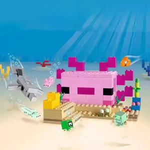 MOC 세트 내 DIY 미니 월드 게임 시리즈 빌딩 블록 액솔로틀 하우스 수중 좀비 어린이 장난감 선물 21247