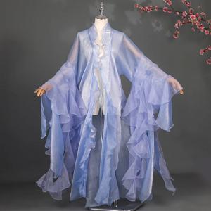 중국 고대 화려한 한복 오버코트 카디건 여성 우아한 요정 쉬폰 꽃잎 소매 망토 댄스 공주 코스프레 의상