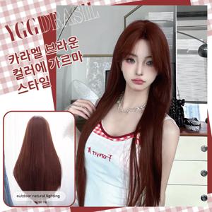 28인치 레이스 프론트 합성 가발 카라멜 브라운 중간 가르마 긴 자연스러운 스트레이트 헤어 여성용 일상용 코스프레 열 저항성