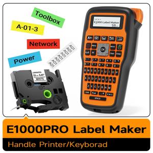 E1000 PRO 라벨 메이커 기계(테이프 포함) 전기 기술자, 공장, 사무실 자산 관리용 다중 글꼴 아이콘, 전원용 USB-C