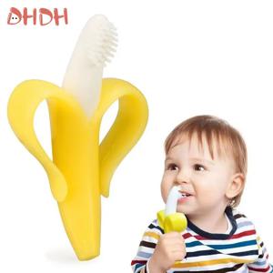 바나나 모양 안전 유아용 치발기 아기 실리콘 트레이닝 칫솔 BPA 프리 바나나 치발기 실리콘 씹기 치아 관리 도구