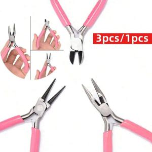 3개/1개 철제 핑크색 보석용 펜치 도구 세트에는 바늘형 와이어 커터와 보석 제작용 곡선형 노즈 펜치가 포함되어 있습니다.
