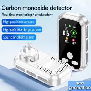 휴대용 6 in 1 가스 감지기 AC 플러그 연기 CO CO2 가연성 가스 분석기 누출 경보기 온도 습도 표시 기능 포함 가정 안전 장치