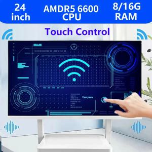 24인치 터치스크린 1K 올인원 컴퓨터 R5 6600, RAM 8/16GB, SSD 256/512/1024GB, 윈도우 11 프로, 화이트, 영문 키보드