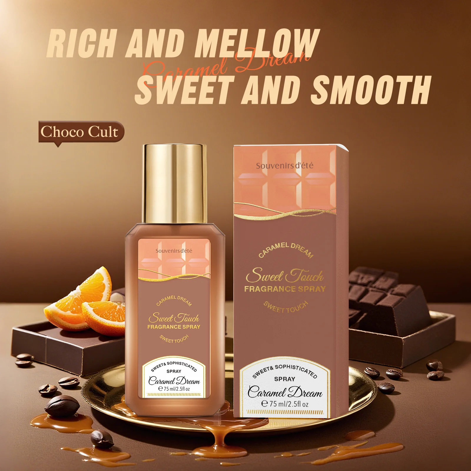 75ml 카라멜 드림 향수 스프레이, 오래 지속되는 향, 신선한 꽃향과 과일향, 고급스러운 향, 우아한 매력, 중성적인 오 드 뚜왈렛
