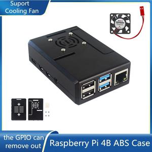 라즈베리 파이 4 용 ABS 케이스, 모델 B, 블랙 투명 플라스틱 쉘, 탈착식 GPIO 커버, 냉각 팬 포함