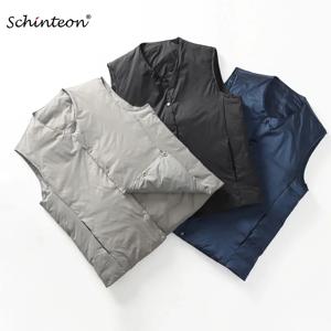 Schinteon 남성용 초경량 화이트 덕다운 조끼 슬리브리스 자켓 가을 겨울 심플한 따뜻한 라이너 칼라리스 탑 2025