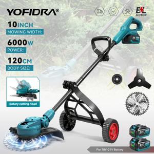 YOFIDRA 10인치 브러시리스 전기 잔디 깎는 기계 6000W 58000RPM 정원 접이식 잔디 트리머 마키타 18V 배터리 핀용 전동 공구