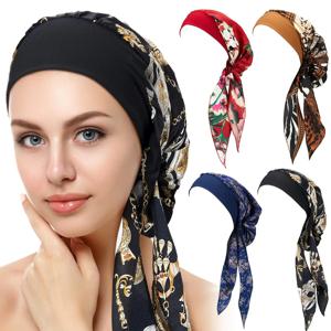 2024 새로운 이슬람 여성 모자를 쓰고 있죠 터번 헤드 스카프 와이드 밴드 인쇄 슬리핑 모자 Hijab 보닛 헤어 커버 착용 준비