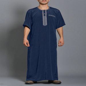 2025 새로운 남성 이슬람 Kaftan 짧은 소매 수 놓은 이슬람 의류 편안한 현대 민족 패션