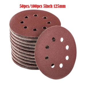 50pcs/100pcs 5 인치 125mm 8 홀 후크 루프 샌딩 디스크 샌드페이퍼 60 120 180 240 400 무작위 궤도 샌더 용 그릿 샌드 페이퍼
