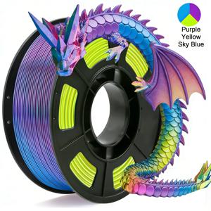 삼색 실크 PLA 3D 프린터 필라멘트, 1.75mm 멀티컬러 3D 프린팅 필라멘트, 보라색&하늘색&노란색 필라멘트, 250g (0.55lbs)