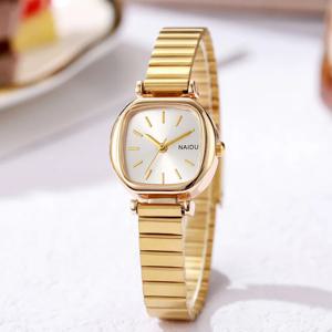 여성용 사각 작은 접시 대나무 스트랩 시계, 패셔너블하고 심플한 쿼츠 시계
