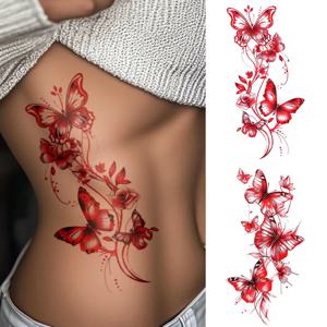 2pcs 방수 임시 문신 스티커 Ancora 붉은 나비 아름다운 판타지 로맨틱 바디 아트 팔 가짜 Tato 슬리브 여성 남성