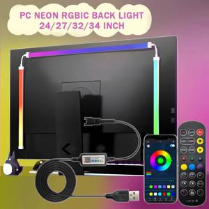 24-34인치 모니터 LED RGBIC 게이밍 네온 백라이트 앱 동기화 USB 전원 5V LED 조명 PC용 음악 동기화 컴퓨터 조명
