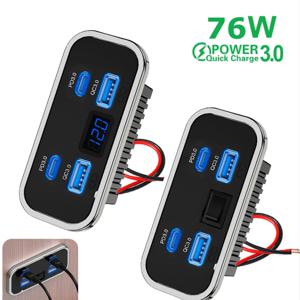 76W 듀얼 PD 듀얼 QC3.0 타입 C USB 퀵 차저 3.0 스위치 포함 고속 충전 4포트 파워 패널 버스 ATV 자동차 트럭 해양용