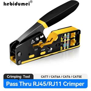 RJ45 크림프 툴 패스 스루 이더넷 크림핑 툴 (Cat6, Cat5, Cat5e RJ45 커넥터용) 8P6P RJ11 커넥터 와이어 툴